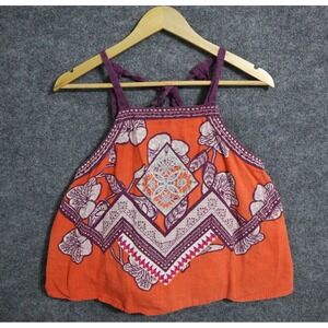 Free People Shirt Women Large Orange Cool Cabana Halter Neck Open Back Tank Boho